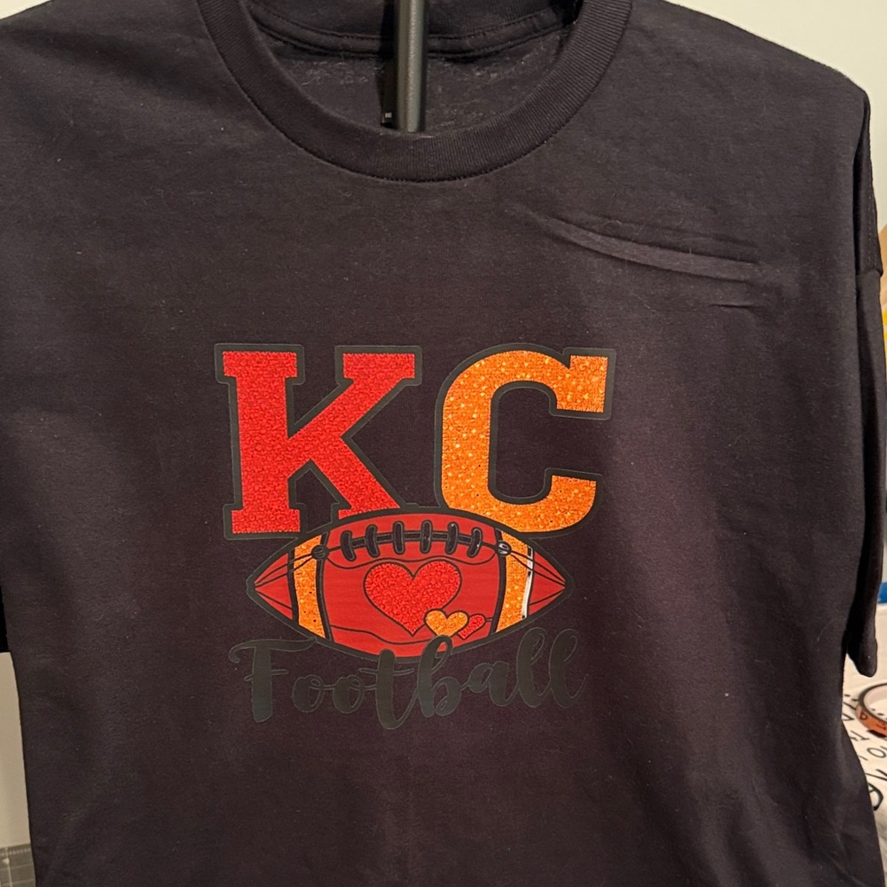 Gildan Black Tee with Red & Orange KC Football Graphic